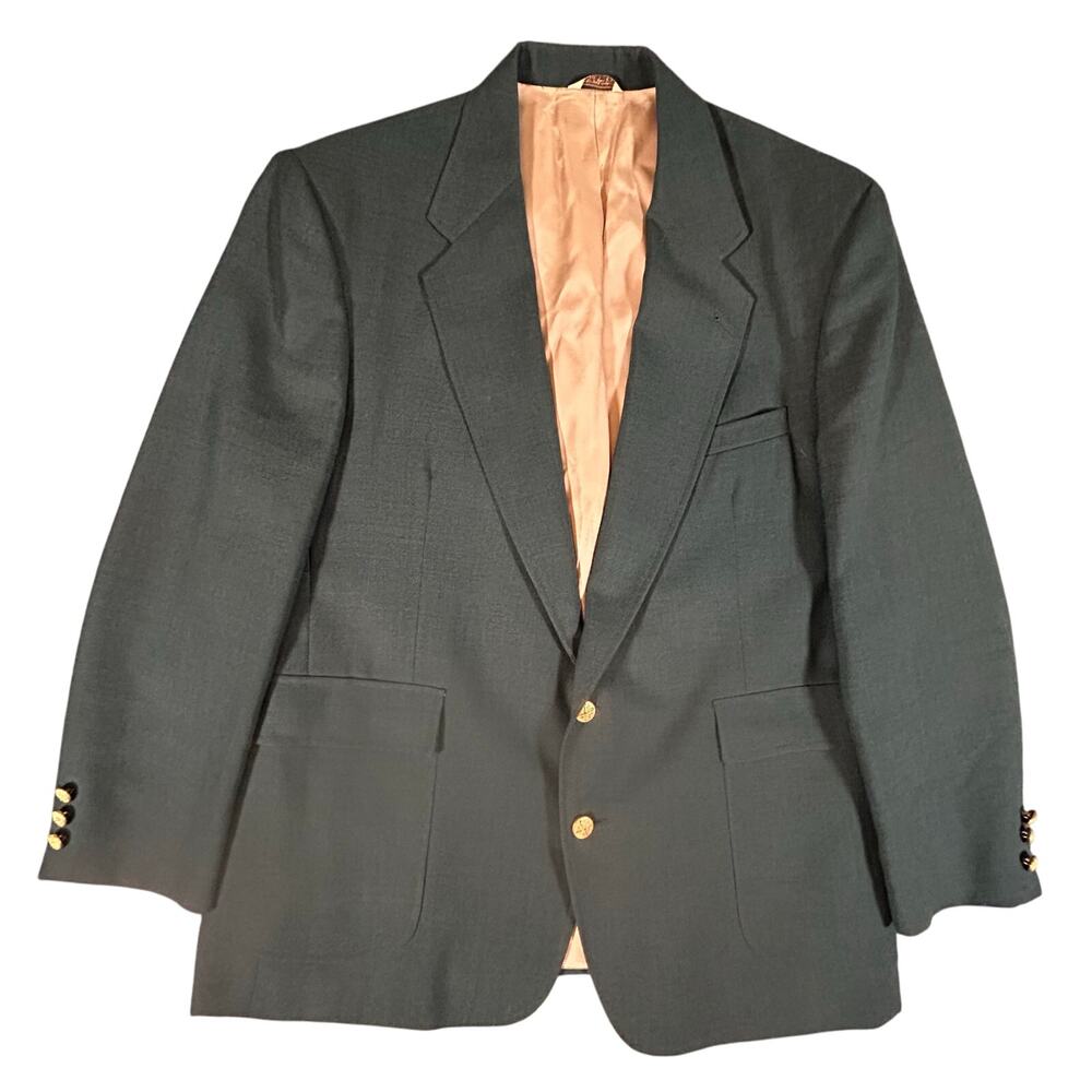 VTG Hasting & Smith Men Golf Blazer Jacket 48R Green w Gold Buttons‎ USA Made